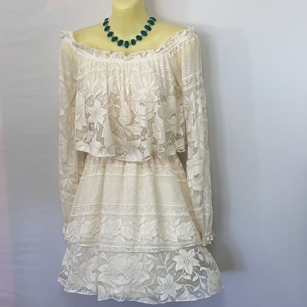 Show Me Your MuMu Dress Roses Cream Lace “Bess” Mini   Excellent!  Nwot  XS - Picture 6 of 8